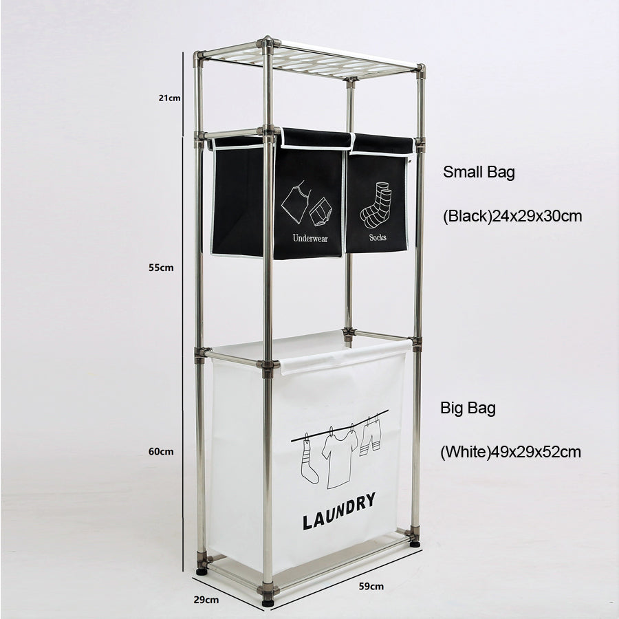 3 Tier Laundry Sorter with 4 Removable Bags & Wheels, Heavy-Duty Rolling Laundry Hamper with Hooks
