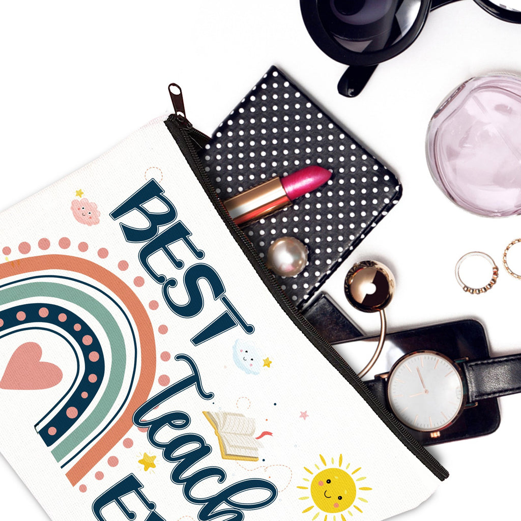 Makeup Bag & Keychain Set, Water-Based PU Leather, Multi-Compartment, Compact & Portable, Cute Detachable Keychain