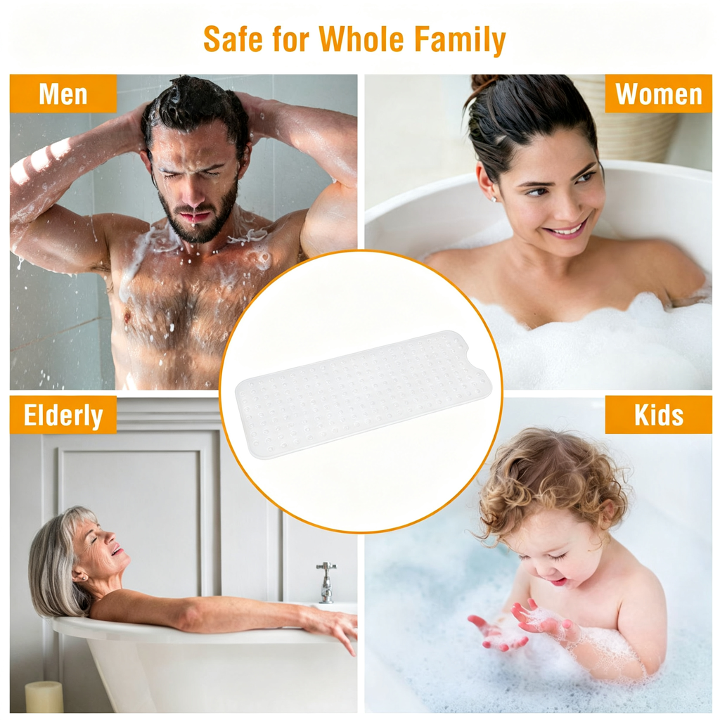 BPA Free PVC Non Slip Shower Mat with 200 Suction Cups & Drain Holes, Pebble Massage Bath Mat Machine Washable for Bathroom Tub
