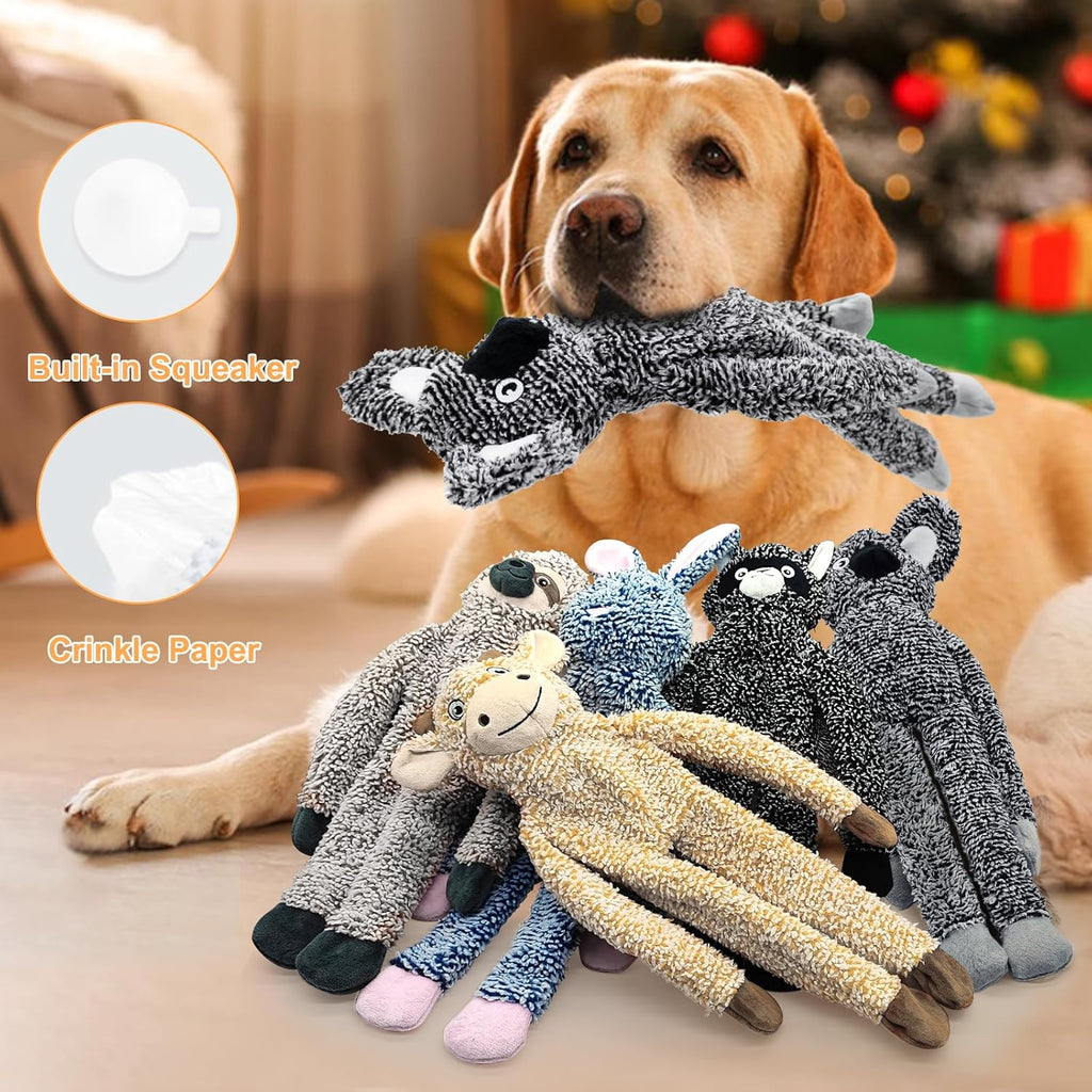 No Stuffing Dog Toys for Large Dogs, 5 Pack Squeaky Crinkle Interactive Dog Animals, Plush Teething Toys to Keep Them Busy, Cute Funny Dogs Gifts for Small Medium Large Breed