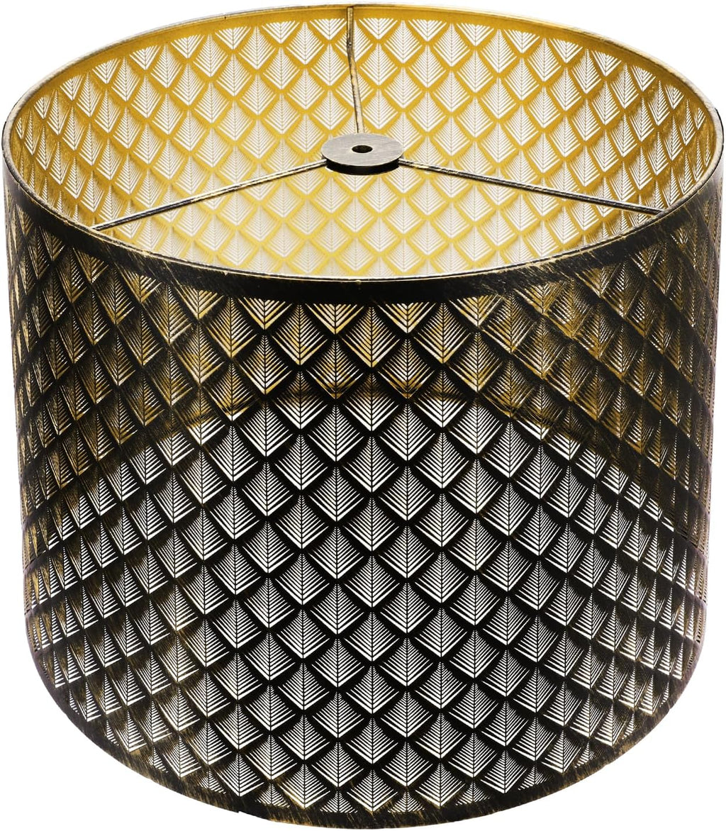ALUCSET 14"×16"×11" Drum Metal Lamp Shade, Bronze Gold Arrowhead Diamond Etched Lampshade with Spider Fitter for Table & Floor Lamps