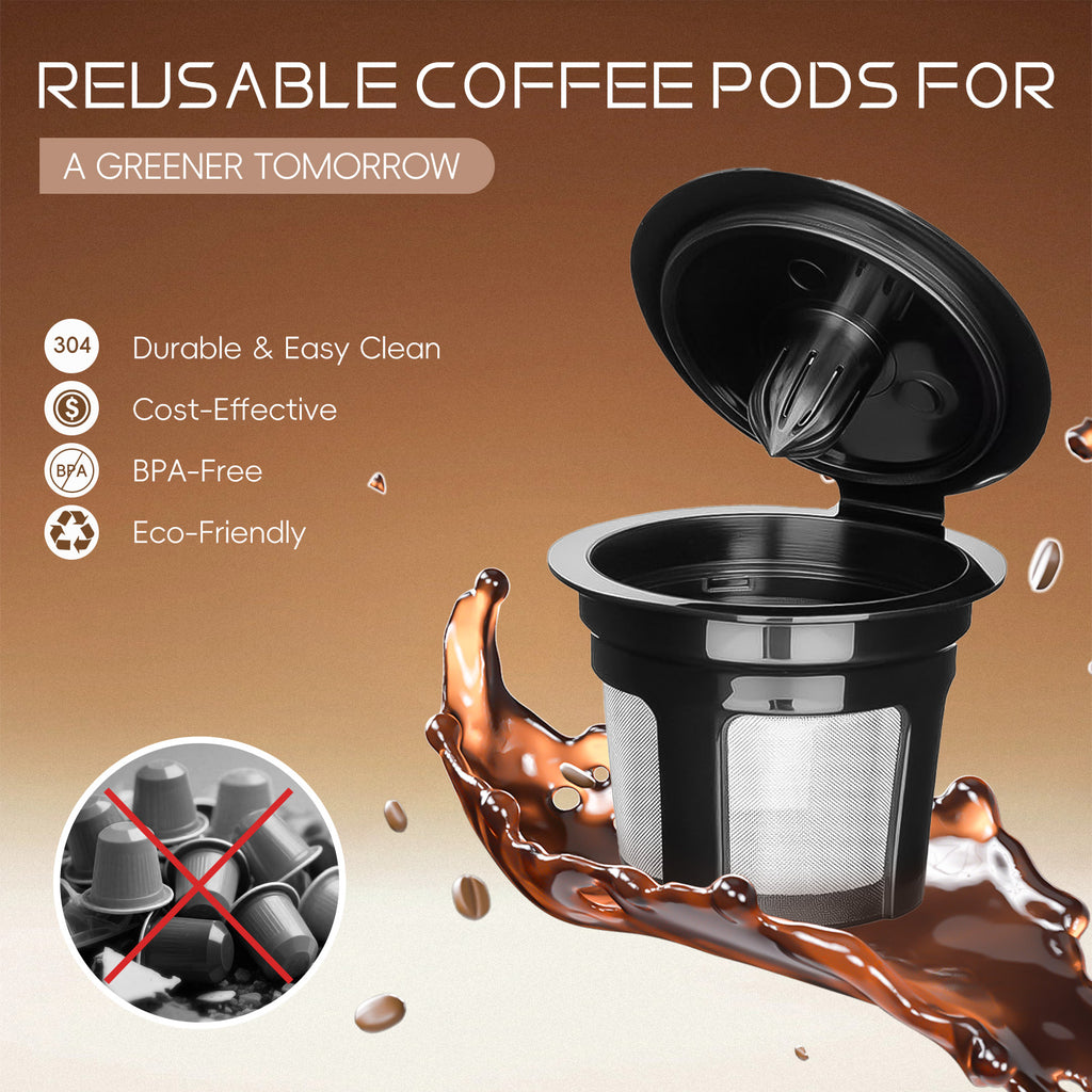 AEELLEEA Reusable Coffee Pods Filter Kit 2"x1.57", 4 Pack Refillable Coffee Capsules with Storage Box & Spoon, Fits 1-Prong Coffee Machines