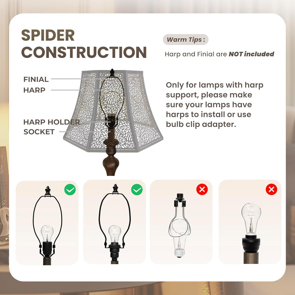 ALUCSET Metal Bell Lamp Shade 8x14x9 Inch Black Gold Large Chrysanthemum Etched Lampshade Spider Fitter for Floor Lamp Table Lamp Bedroom Living Room Replacement