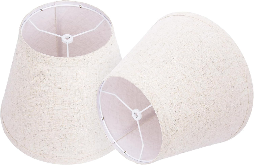 ALUCSET Set of 2 Natural Linen Bell Lamp Shades – 7" Top, 11" Bottom, 8" High, Spider Fitter (Light Brown)