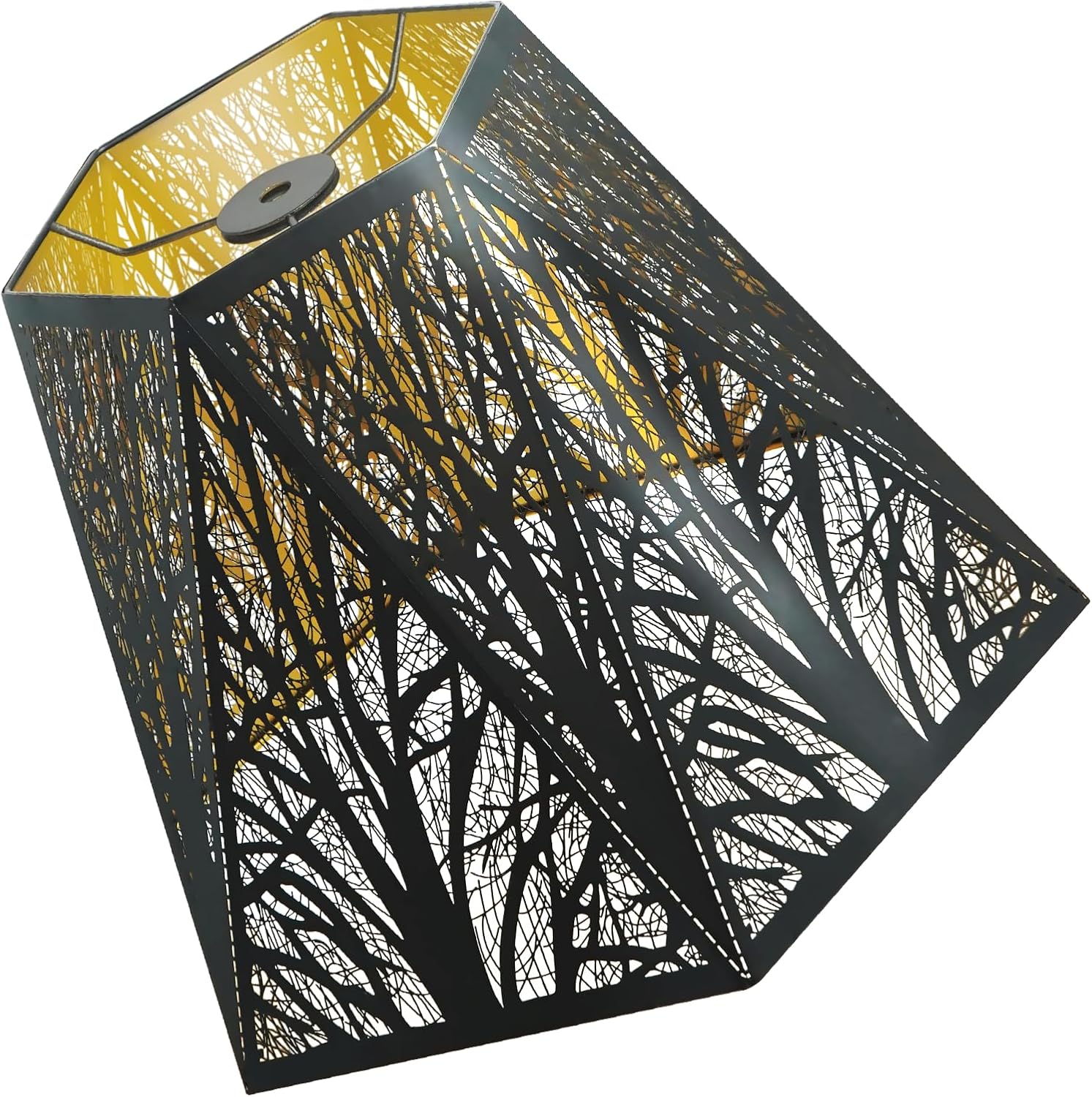 ALUCSET Hexagon Forest Pattern Metal Lamp Shade for Table Lamps Floor Lamps Vintage Black Gold Small Size 6x12x7.8 Inch
