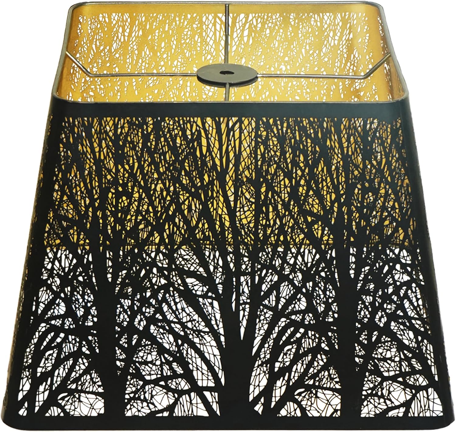 ALUCSET 9x12 Inch Square Metal Lamp Shade Trees Pattern Black Gold for Table Floor Lamp with Spider Fitter