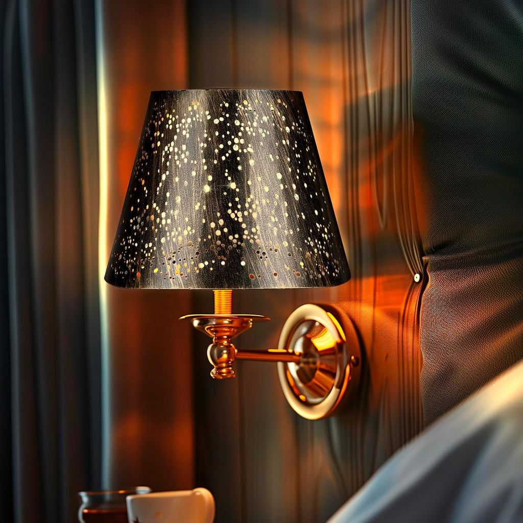 Black & Gold Metal Lamp Shade with Starry Cutout Design – Modern Decorative Replacement Shade for Table, Floor & Bedside Lamps