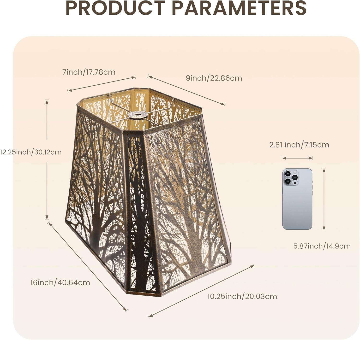 ALUCSET 7"×9"×12.25" Hexagonal Metal Lamp Shade, Forest Etched Tree Shadow Glow Lampshade with Spider Fitter for Table & Floor Lamps