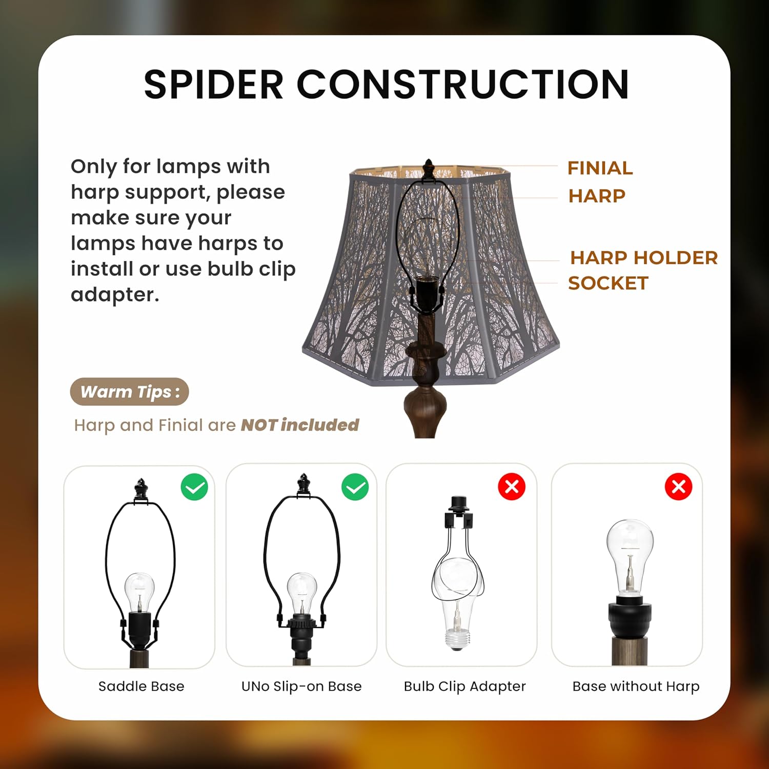 ALUCSET Metal Etched Forest Lamp Shade, Black/Gold Beveled Octagon Shade with Spider Fitter for Table & Floor Lamps, 13.8" Bottom, 8.7"H