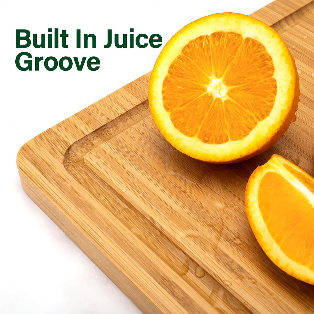 3 Piece Bamboo Cutting Board Set with Juice Groove and Handles, Thick Wooden Chopping Boards for Kitchen Meat Vegetables Fruit Cheese