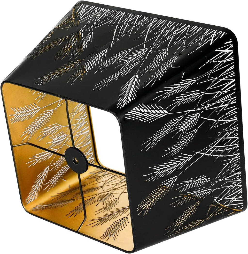 ALUCSET 9x12 Inch Modern Square Metal Lamp Shade - Black & Gold Wheatear Pattern for Table & Floor Lamps with Spider Fitter