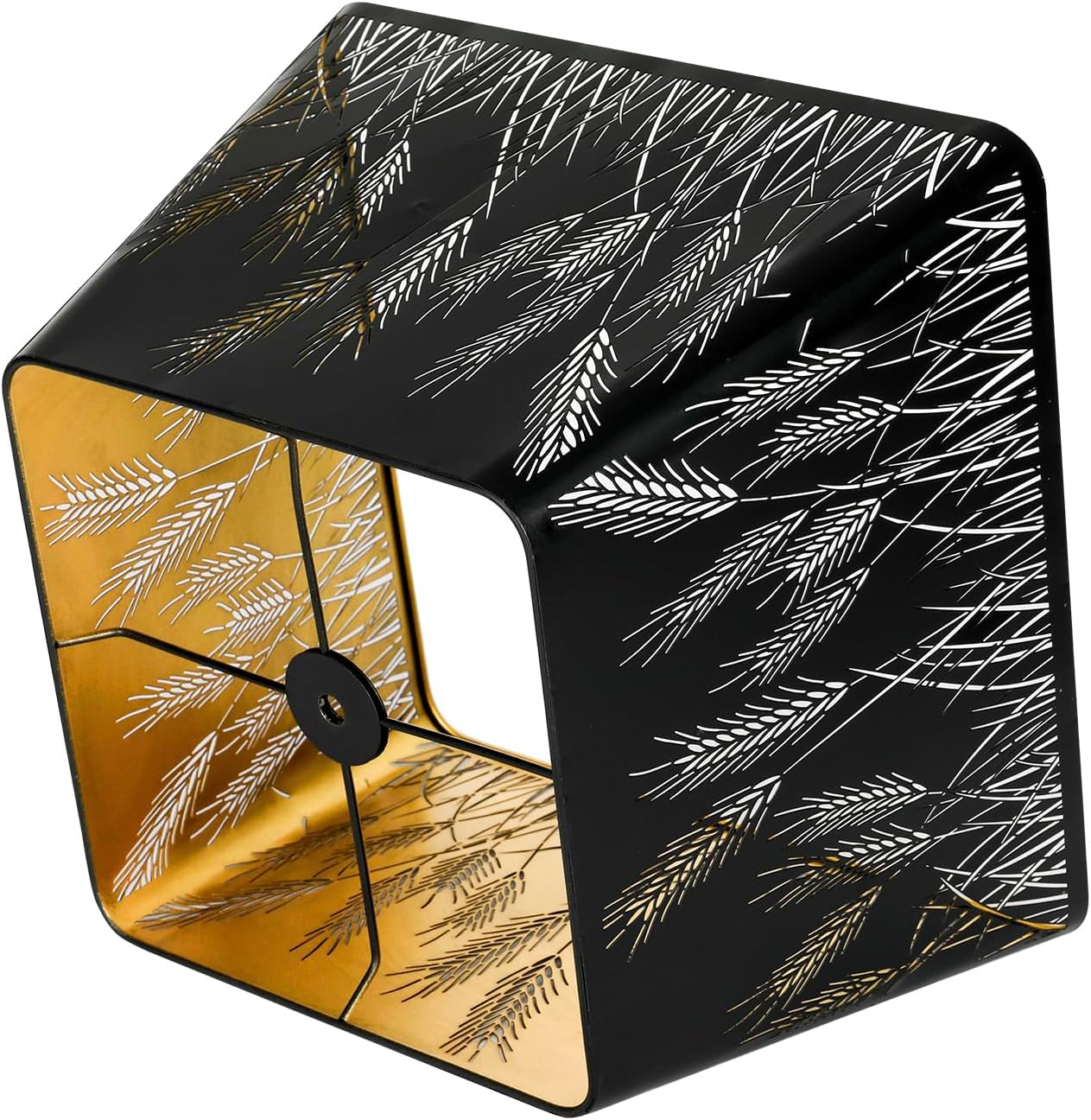 ALUCSET 9x12 Inch Modern Square Metal Lamp Shade - Black & Gold Wheatear Pattern for Table & Floor Lamps with Spider Fitter