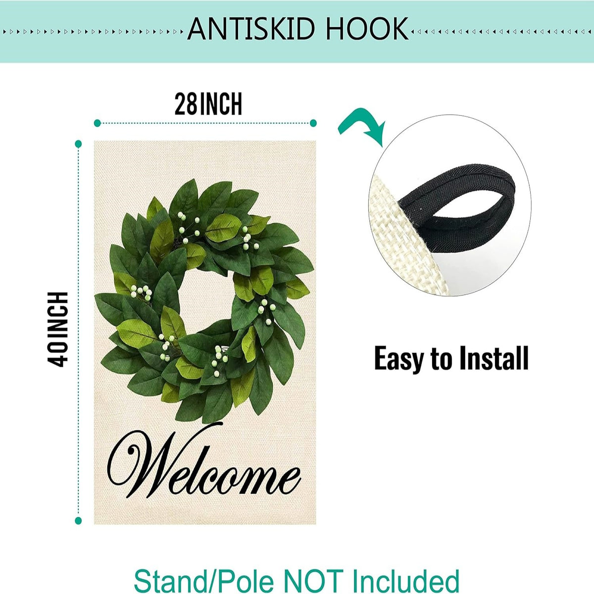 Magnolia Leaves Wreath Welcome Garden Flag, Vertical Double Sided Burlap Small Yard Flag, Farmhouse Spring Summer Seasonal Outdoor Lawn Decor Flag