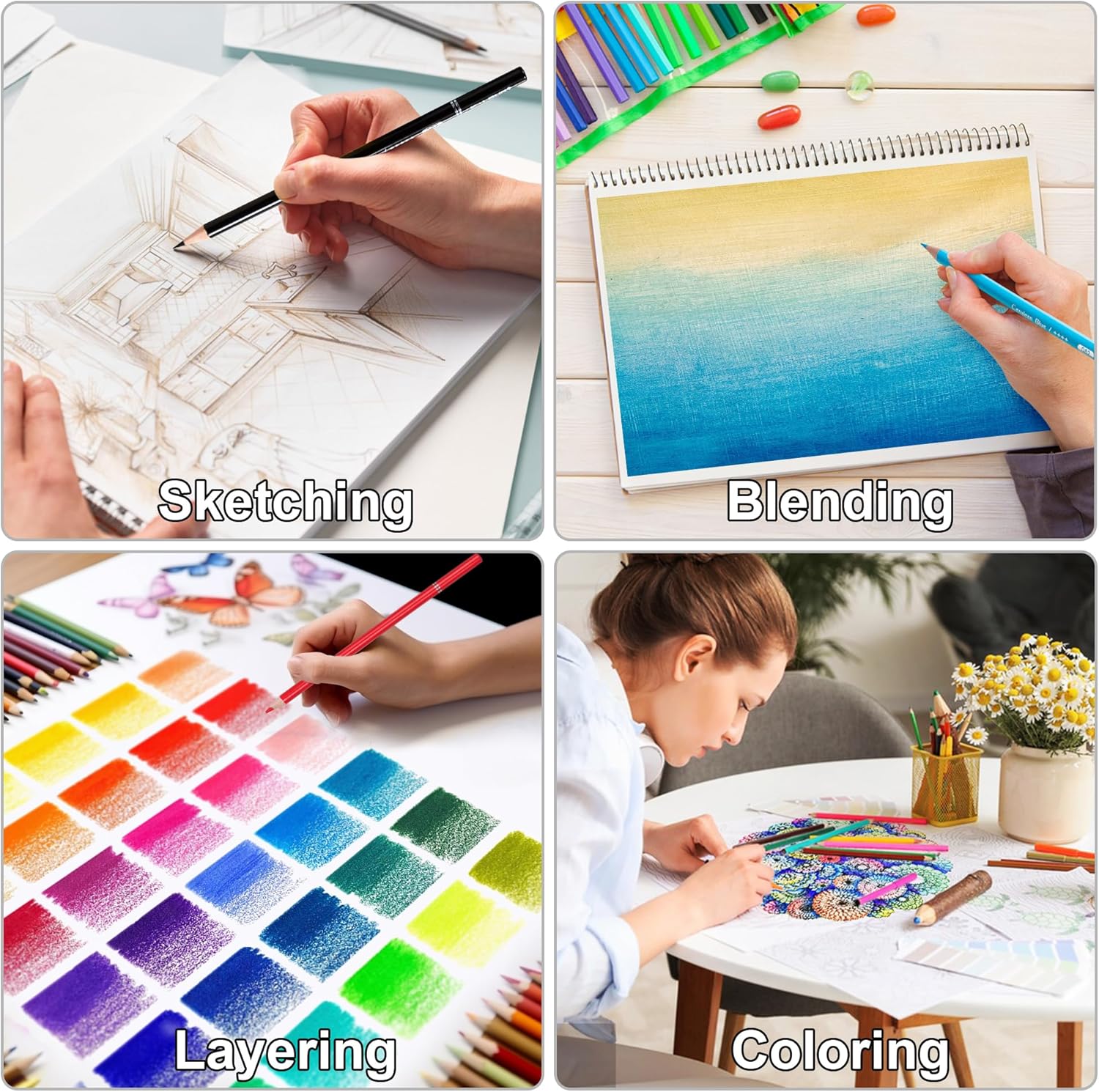 72 Count Colored Pencils Set for Adult Coloring Books, Soft Core Color Pencils for Drawing, Blending, Shading, Art Supplies Gift for Adults, Kids & Beginners