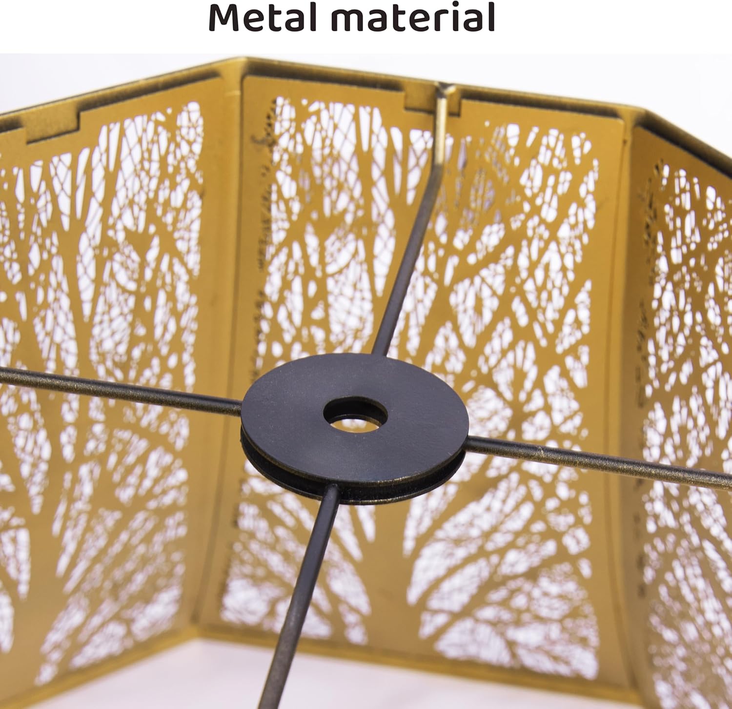 ALUCSET Metal Etched Forest Lamp Shade, Black/Gold Beveled Octagon Shade with Spider Fitter for Table & Floor Lamps, 13.8" Bottom, 8.7"H