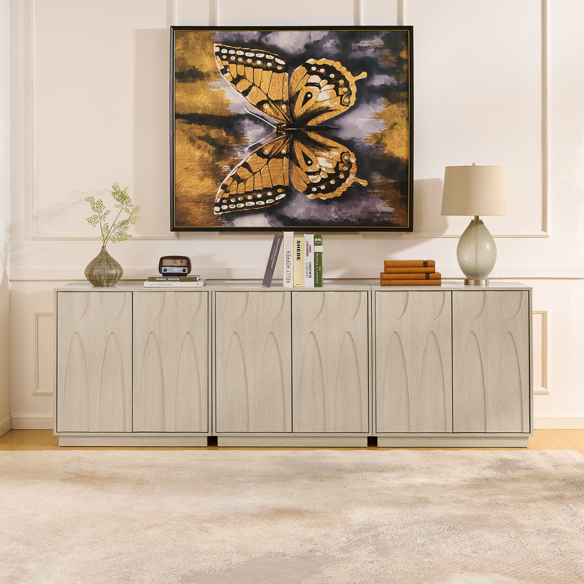 AEELLEEA Mid Century Modern Sideboard Cabinet, 2 Push-to-Open Doors Storage Credenza with Adjustable Shelf for Entryway Living Room