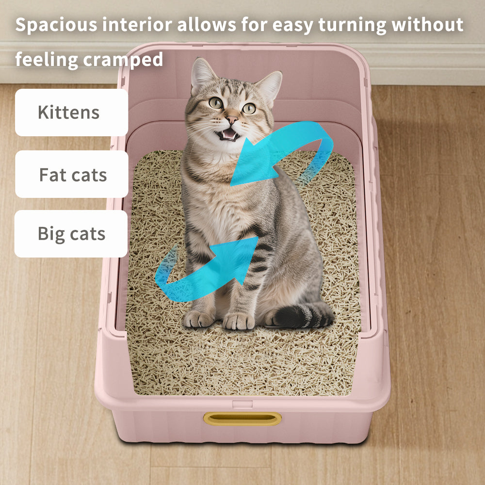 Convertible Enclosed Cat Litter Box with Pull-Out Drawer, Front Door, Top Vent Panel & Litter Scoop, Pink, 19.69" x 13.78" x 13.78"