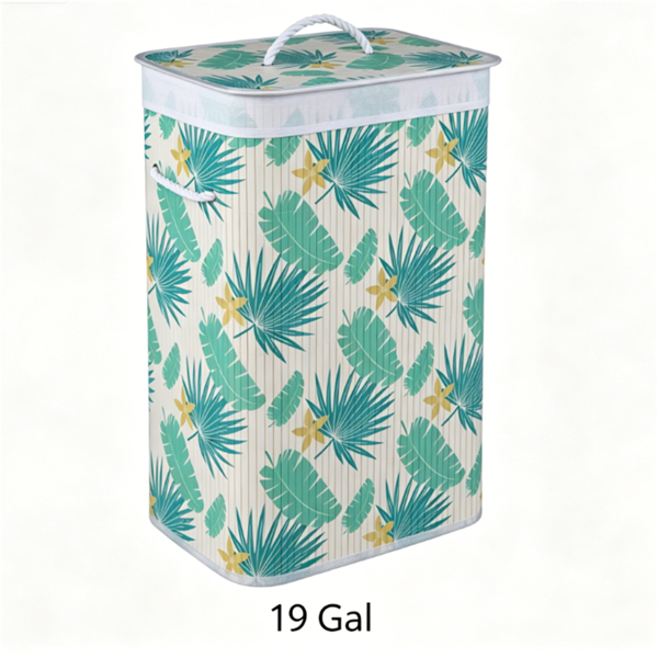 Laundry Hamper with Lid, 19 Gallon Collapsible Clothes Basket with Removable Washable Liner, Tropical Leaf Print Fabric with Side Handles for Bedroom Bathroom