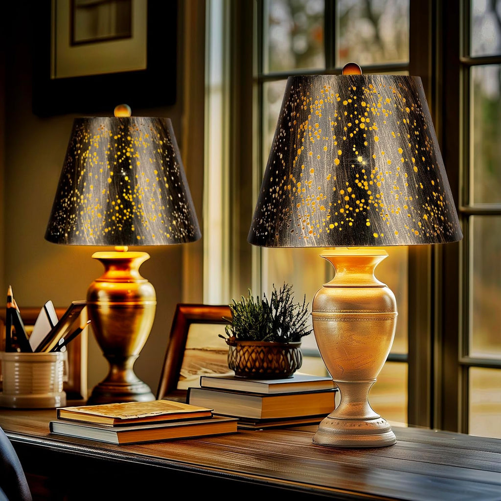 Black & Gold Metal Lamp Shade with Starry Cutout Design – Modern Decorative Replacement Shade for Table, Floor & Bedside Lamps