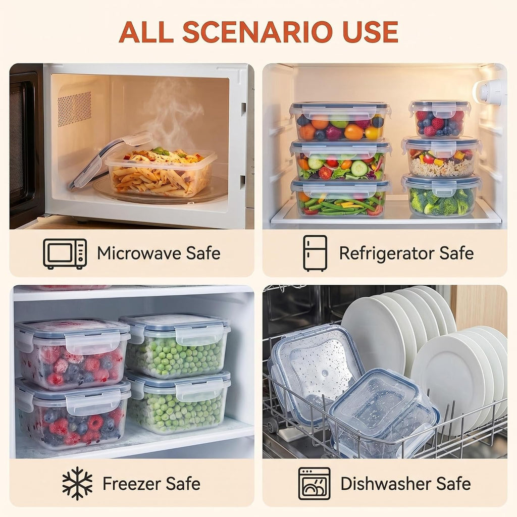 12 Pcs Airtight Food Storage Containers with Lids, Leak Proof Meal Prep, Microwave Freezer & Dishwasher Safe, Multi-Size Plastic Bins for Kitchen
