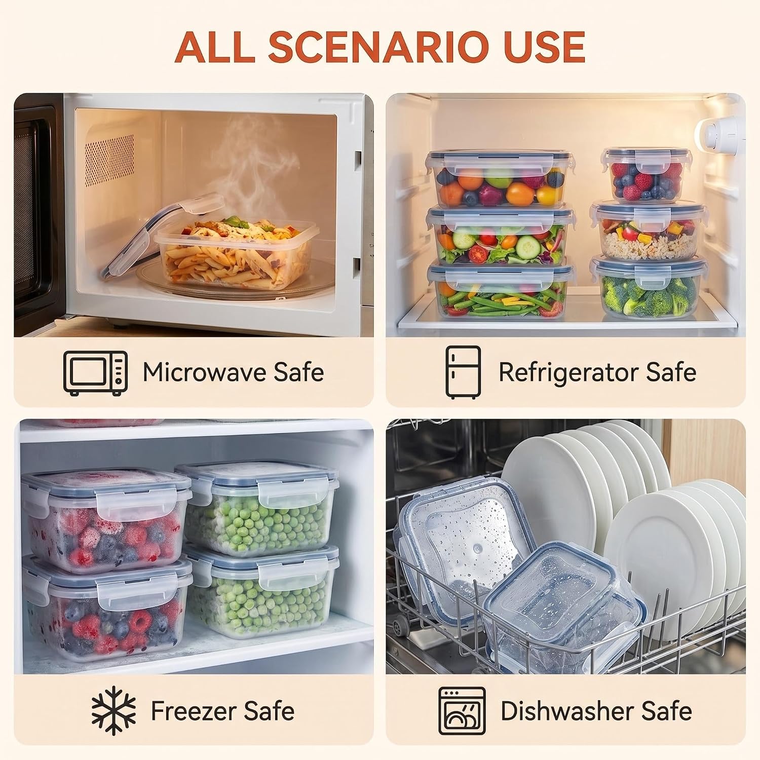 12 Pcs Airtight Food Storage Containers with Lids, Leak Proof Meal Prep, Microwave Freezer & Dishwasher Safe, Multi-Size Plastic Bins for Kitchen