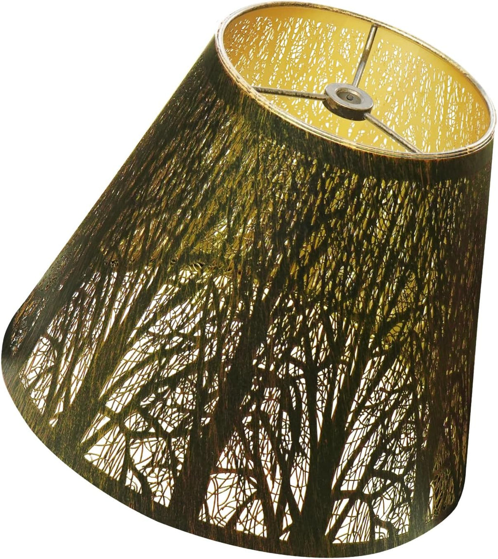ALUCSET Small Modern Boho Scalloped Metal Lamp Shade Bronze Gold Forest Etched Pattern 5x9x7 Inches Spider Fitter for Table and Floor Lamps