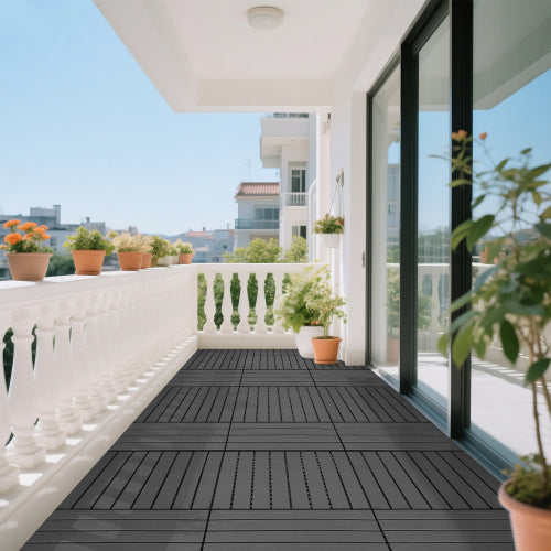 AEELLEEA Interlocking Deck Tiles, 24 x 12 in, 0.8 in Thick, Easy-Cut Flooring for Patios, Balconies and Gardens