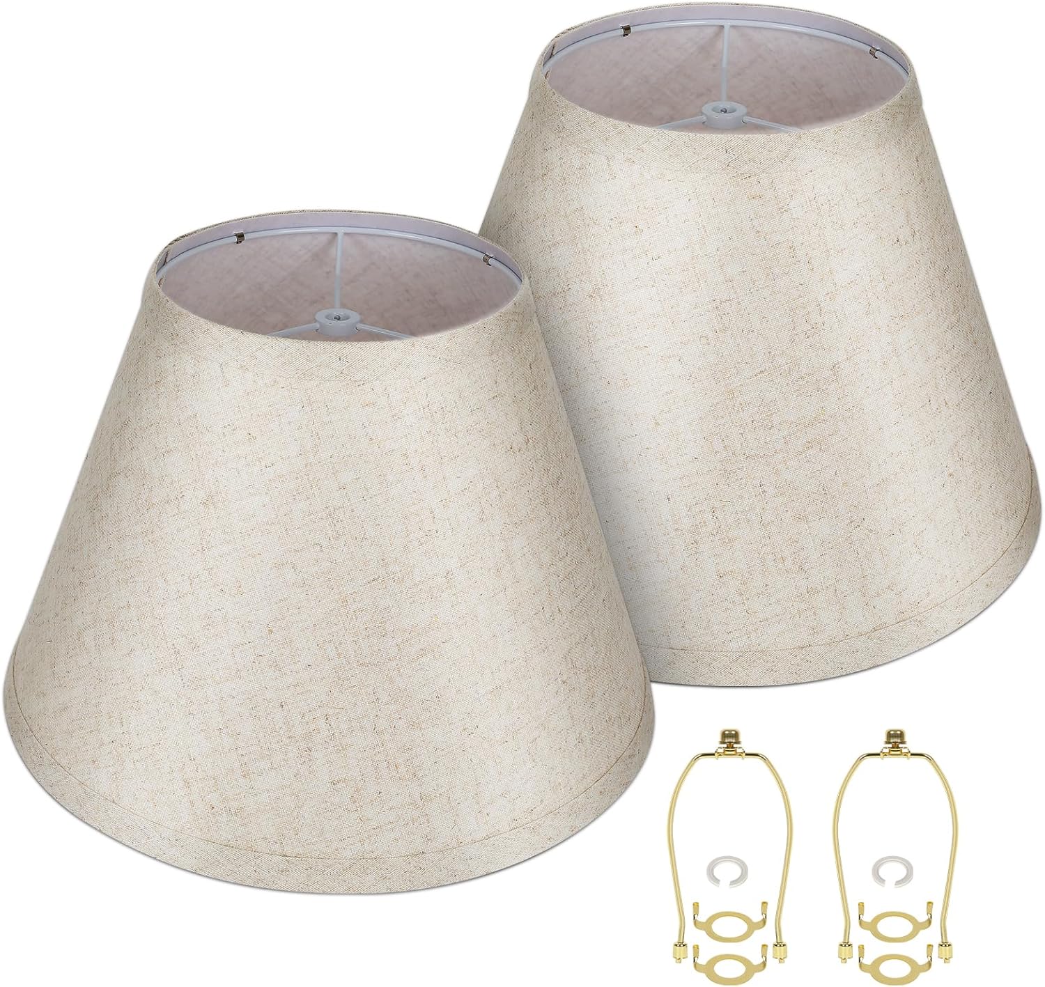 Set of 2 Light Brown Linen Barrel Lamp Shades, 7" Top x 13" Bottom x 9" High, Spider Fitter with 7" Harps for Table & Floor Lamps