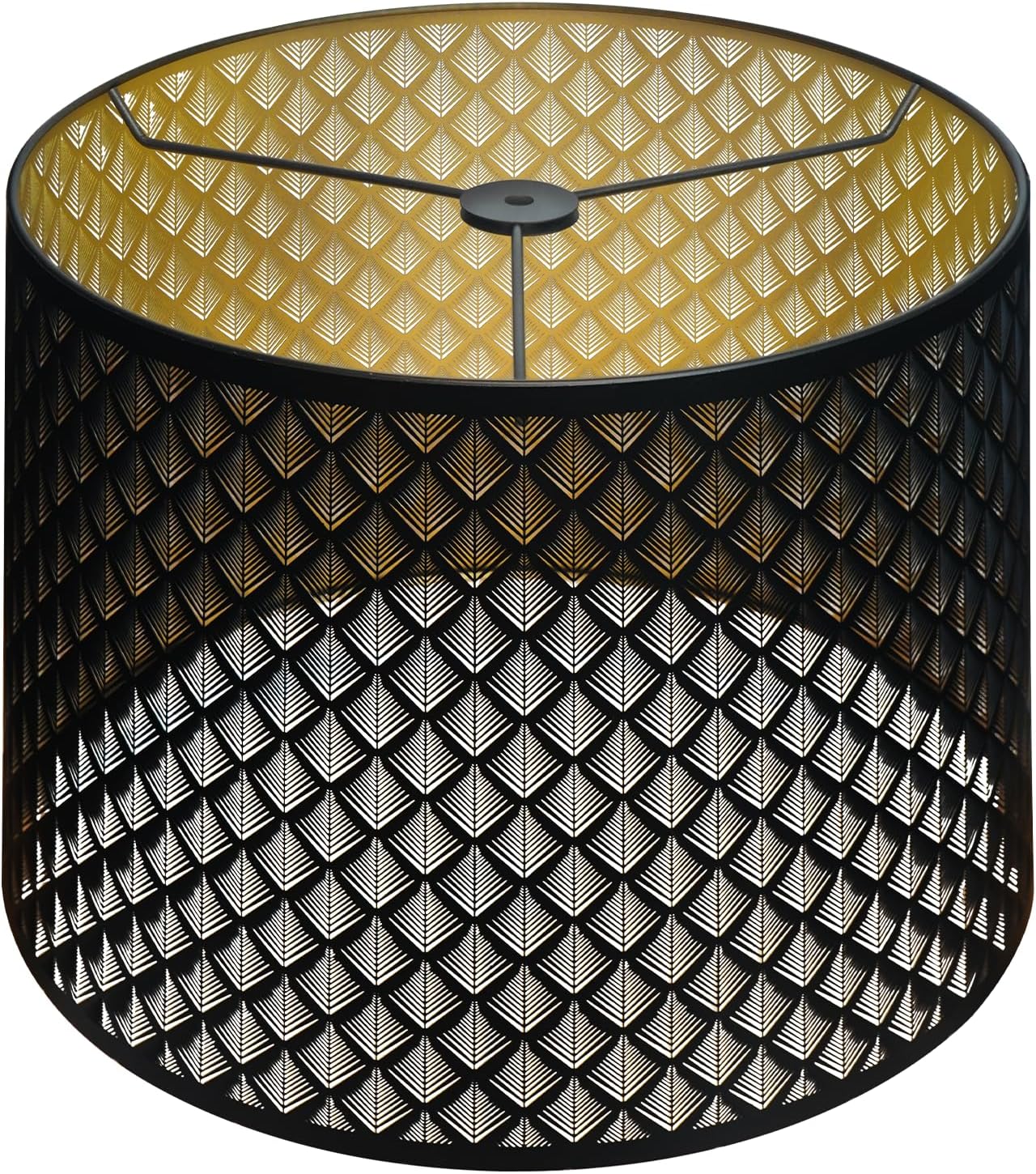ALUCSET 14"×16"×11" Drum Metal Lamp Shade, Black Gold Arrow Diamond Etched Lampshade with Spider Fitter for Table & Floor Lamps