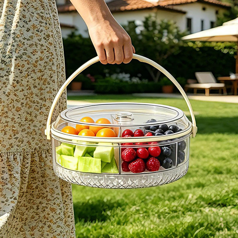 2-Tier Divided Serving Tray with Ice Compartment, Chilled Food Platter, Cold Food Storage Tray for Picnic, BBQ, Party and Kitchen