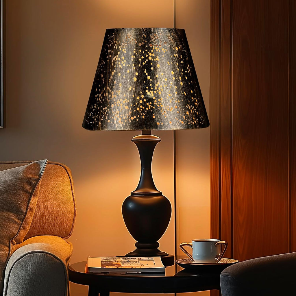 Black & Gold Metal Lamp Shade with Starry Cutout Design – Modern Decorative Replacement Shade for Table, Floor & Bedside Lamps