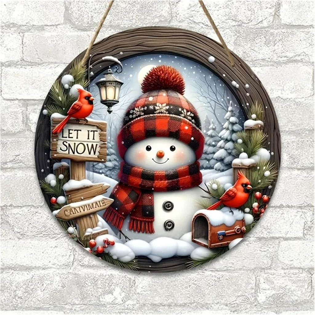 Christmas Snowman Wreath for Front Door, Let It Snow Winter Holiday Decor with Cardinals, Pine Cones, Berries & Warm Festive Charm for Home, Porch