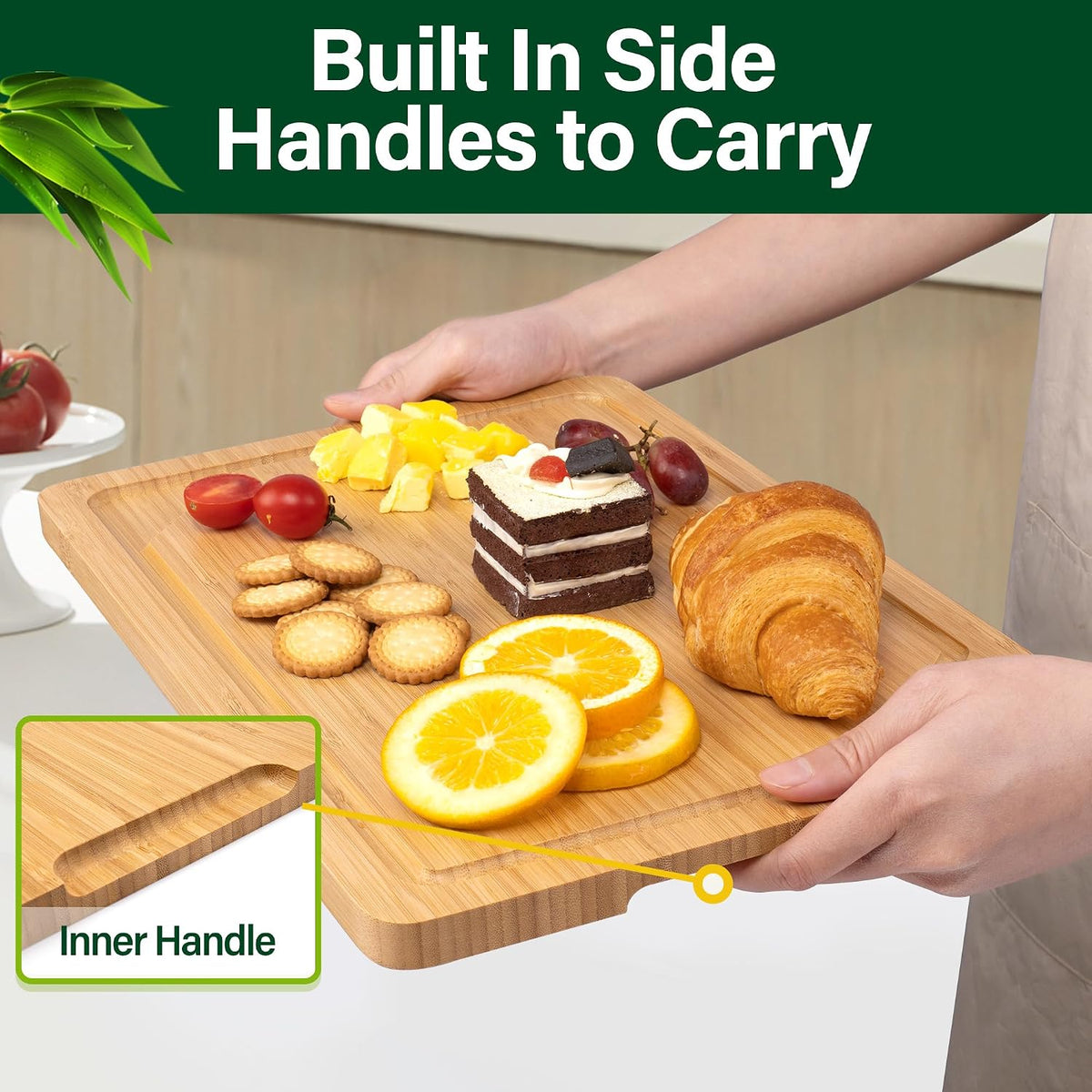 3 Piece Bamboo Cutting Board Set with Juice Groove and Handles, Thick Wooden Chopping Boards for Kitchen Meat Vegetables Fruit Cheese