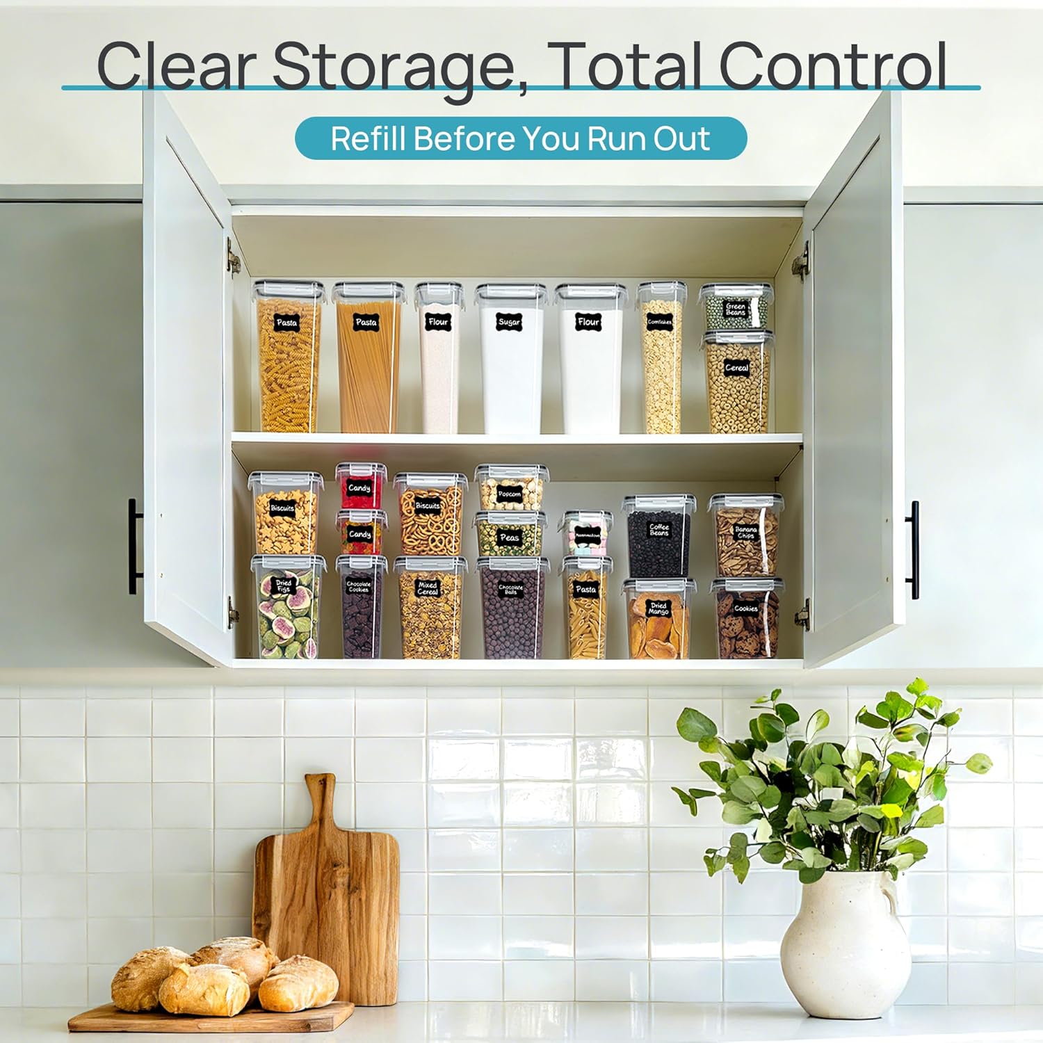 24 Pcs Airtight Food Storage Containers with Lids, BPA Free Pantry Organization Canisters Set, Stackable Dry Food Storage for Kitchen Cabinet