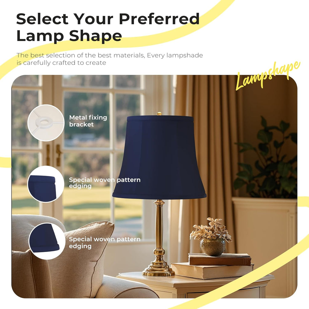 ALUCSET Set of 2 Boho Linen Lamp Shades 10x14x10.5 Inch Blue Fabric Drum Light Shades Spider Fitter for Floor Table Lamps Living Room Bedroom Antique Bronze Gothic Forest Pattern