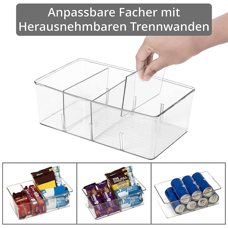 Compact Clear Plastic 4-Compartment Mini Storage Bins | For Pantry & Fridge Organizers Storage, Kitchen Organization, Fits Small Spice Pouches & Snack Packets