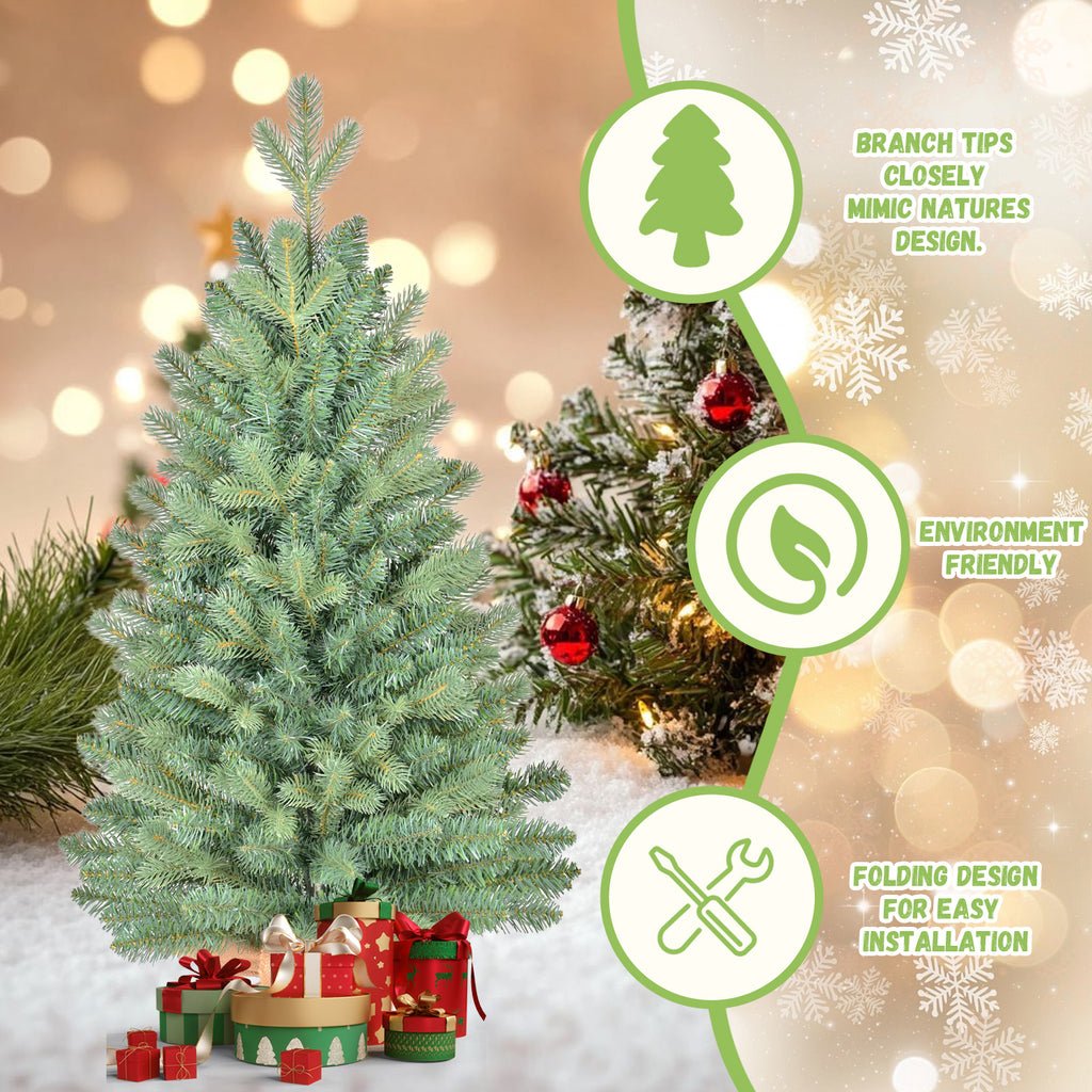 2ft Artificial Mini Christmas Tree, Realistic Green Pine with Burlap Base, Unlit Tabletop Xmas Decor for Home Holiday Party