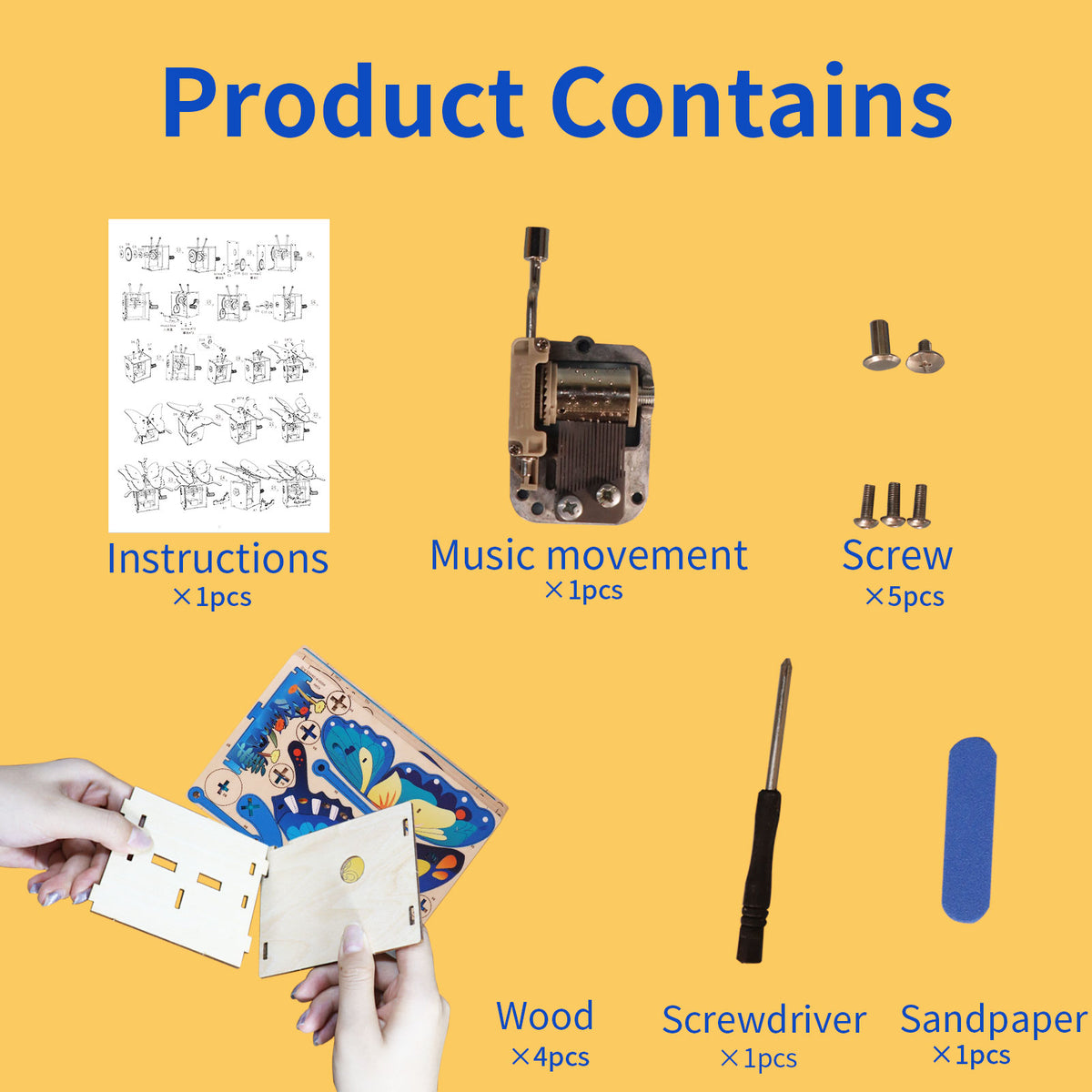 Wooden Butterfly Music Box 3D Puzzle, Hand Crank DIY Assembly Mechanical Music Kit, Gift for Teens 14+