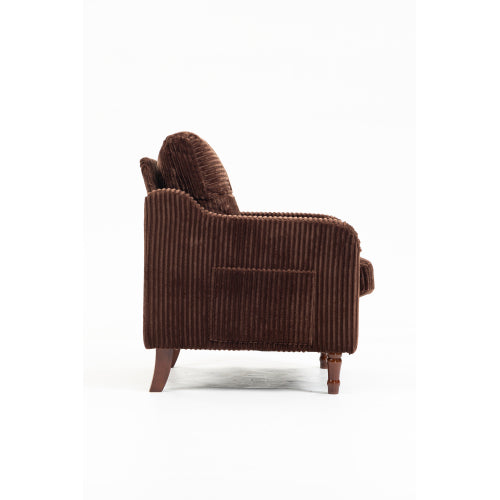 AEELLEEA Mid Century Corduroy Accent Chair, Armchair with Solid Wood Legs & Side Pocket