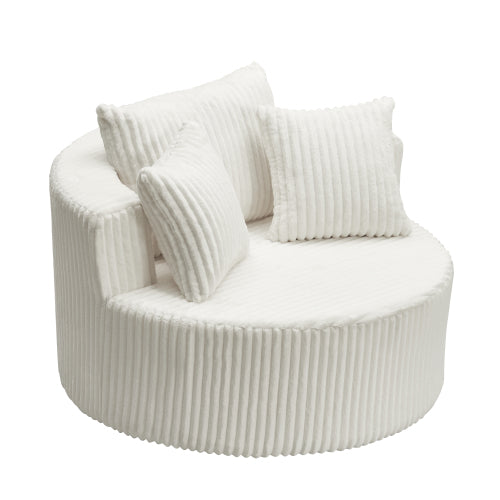 AEELLEEA Ivory Round Accent Chair with Ribbed Upholstery and Decorative Pillows