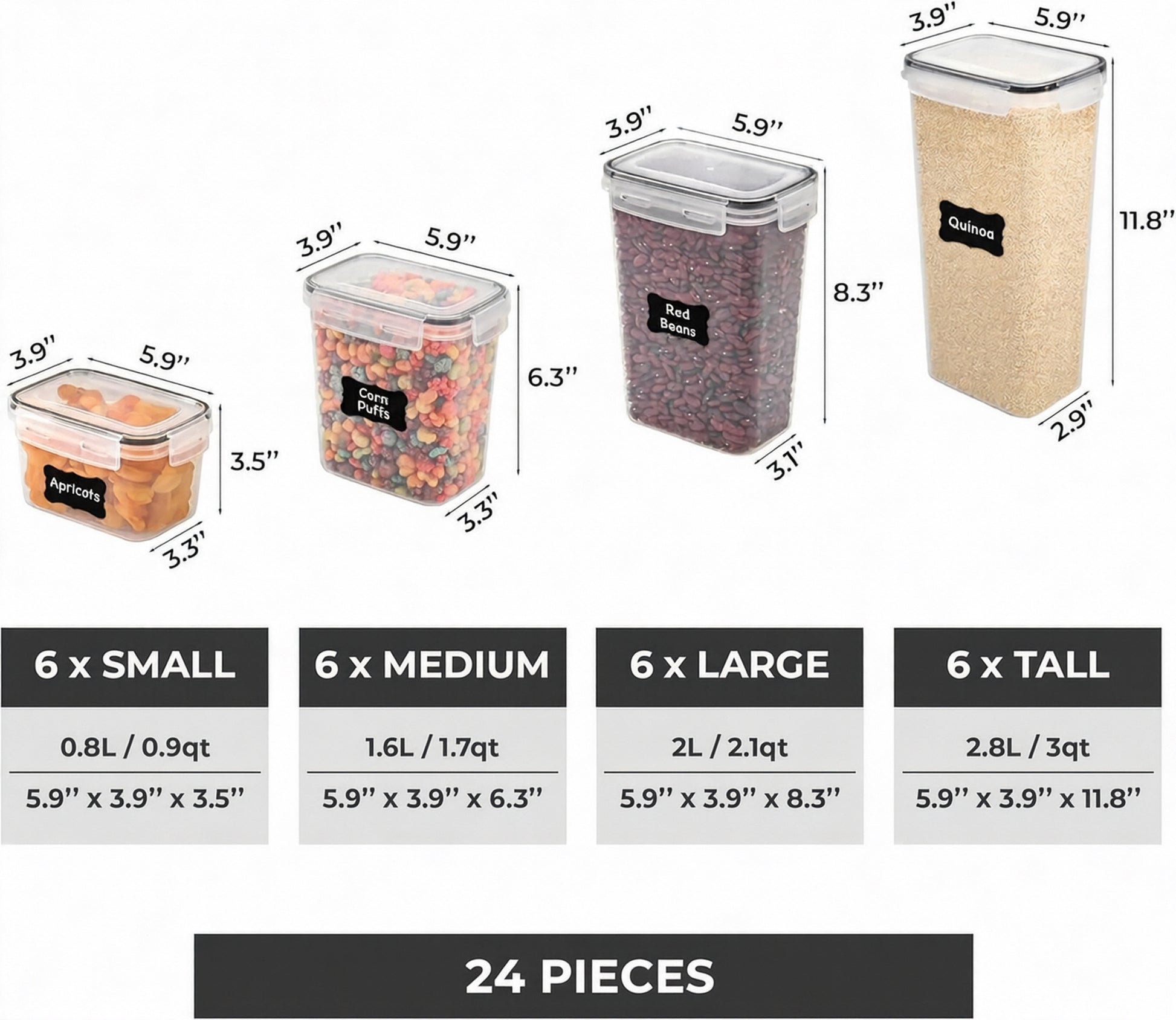 24 Pcs Airtight Food Storage Containers with Lids, BPA Free Pantry Organization Canisters Set, Stackable Dry Food Storage for Kitchen Cabinet