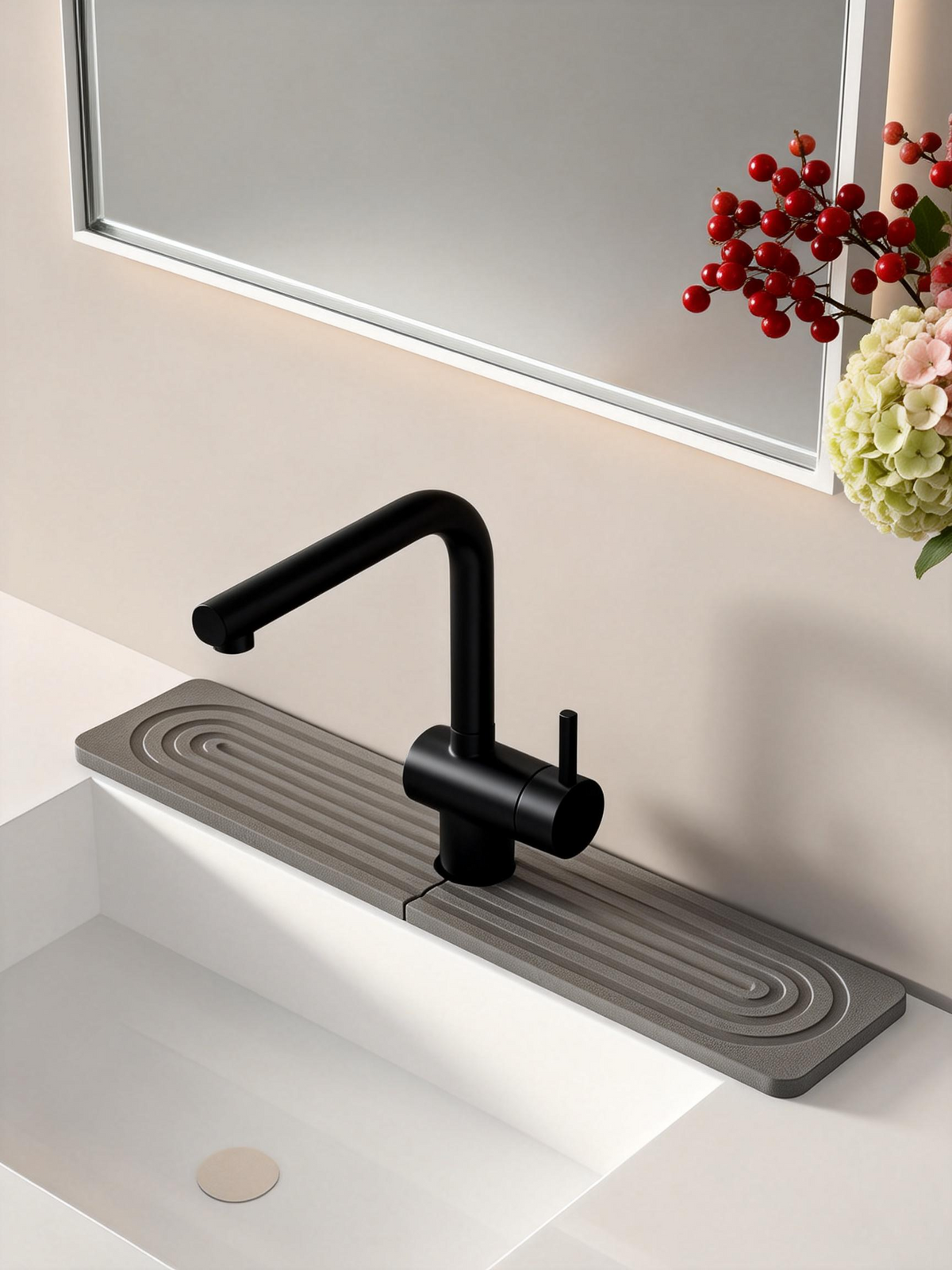 AEELLEEA 23.6" Diatomaceous Earth Sink Faucet Mat, Quick Dry Split Sink Splash Guard Mat for Bathroom Kitchen Countertop