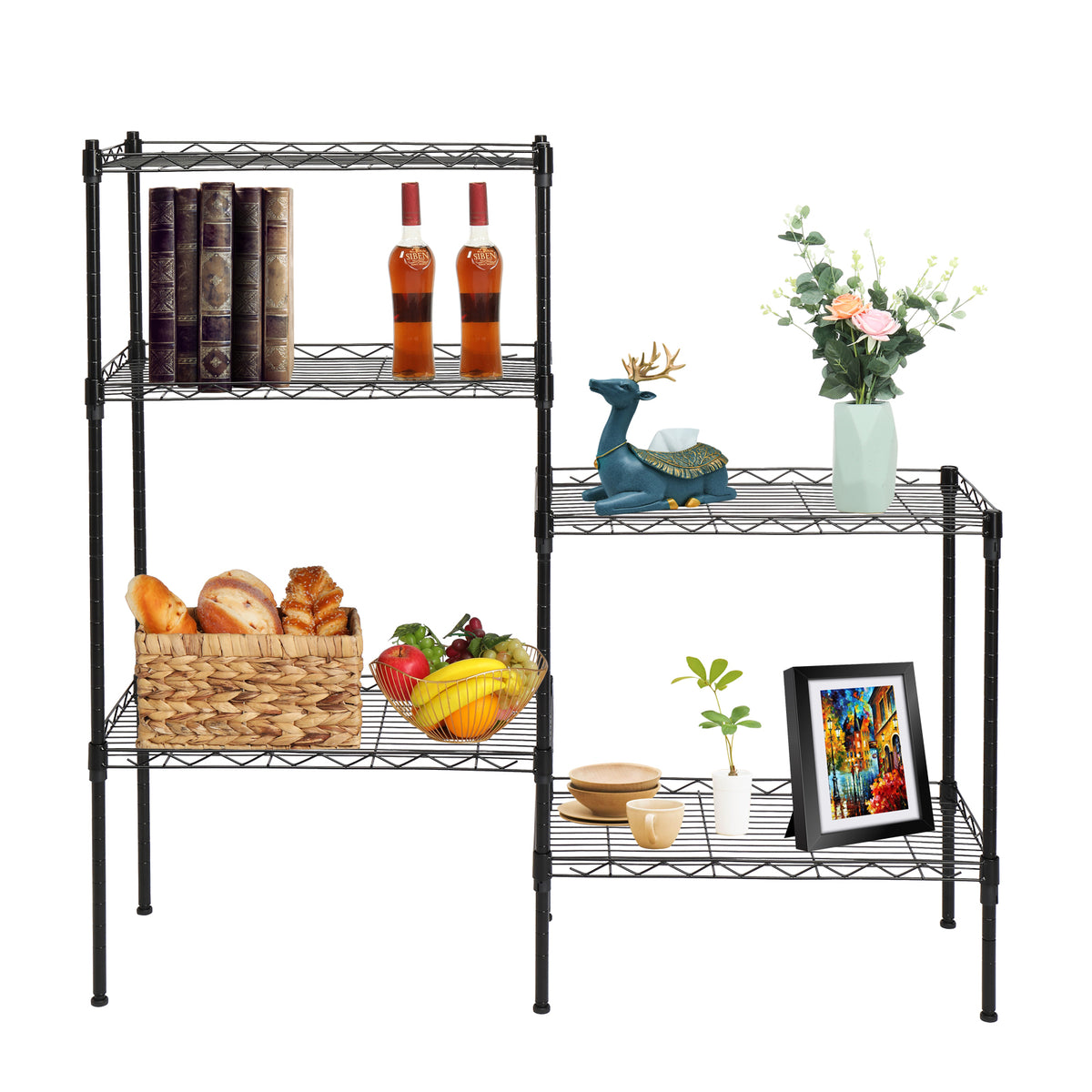 AEELLEEA-Changeable Assembly Floor Standing Carbon Steel Storage Rack, Black