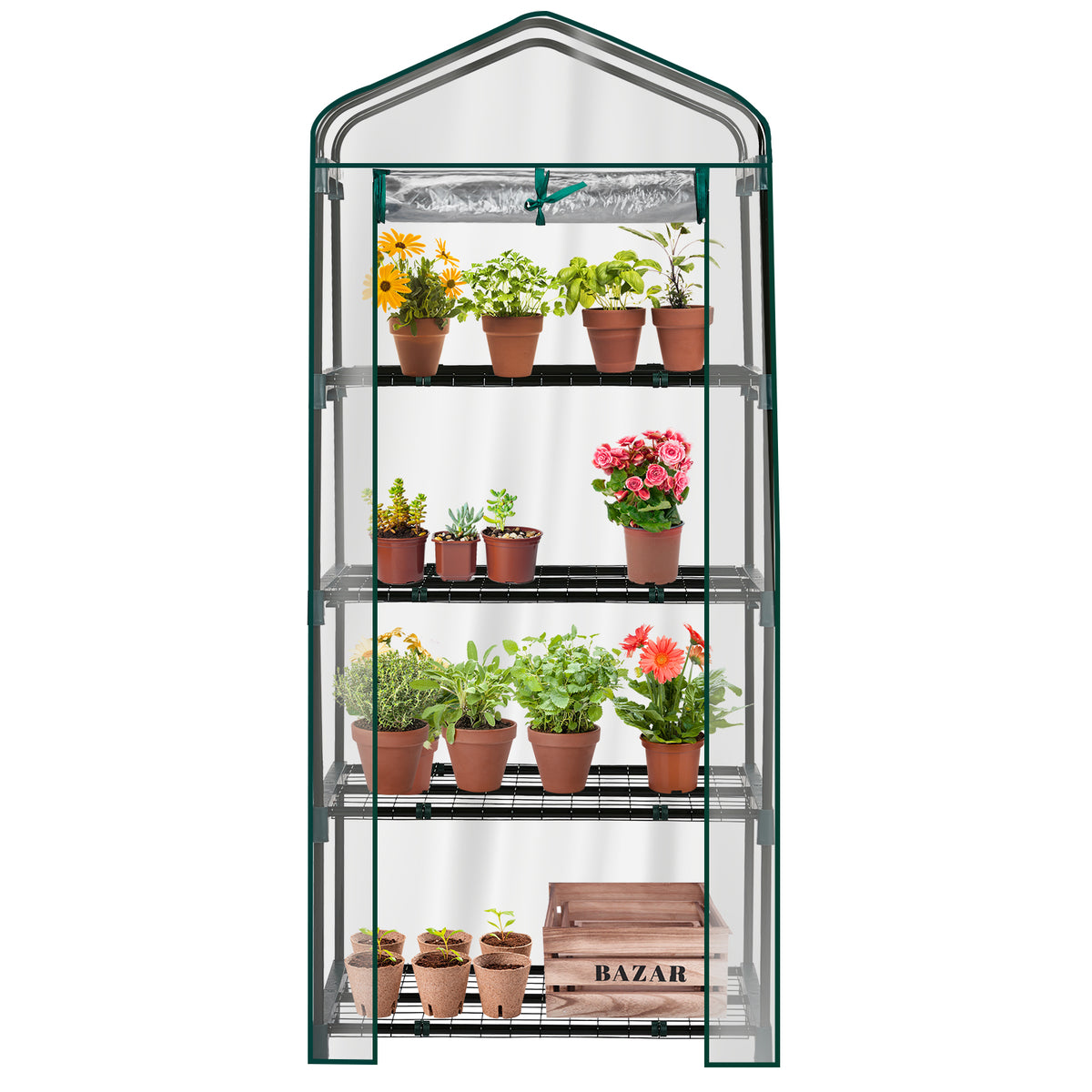 AEELLEEA-4-4-Tier Mini Greenhouse with PVC Cover & Roll-Up Zipper Door, Portable Waterproof Greenhouse for Garden Backyard. 27"x19"x62", transparent cover guards plants, easy to assemble & move, ideal for seedlings