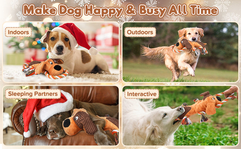 Squeaky Dog Toys, Tug of War Dog Toy for Large Dogs, Plush Puppy Toys with Pull Rope, Interactive Dog Toys for Small, Middle, and Big Dogs