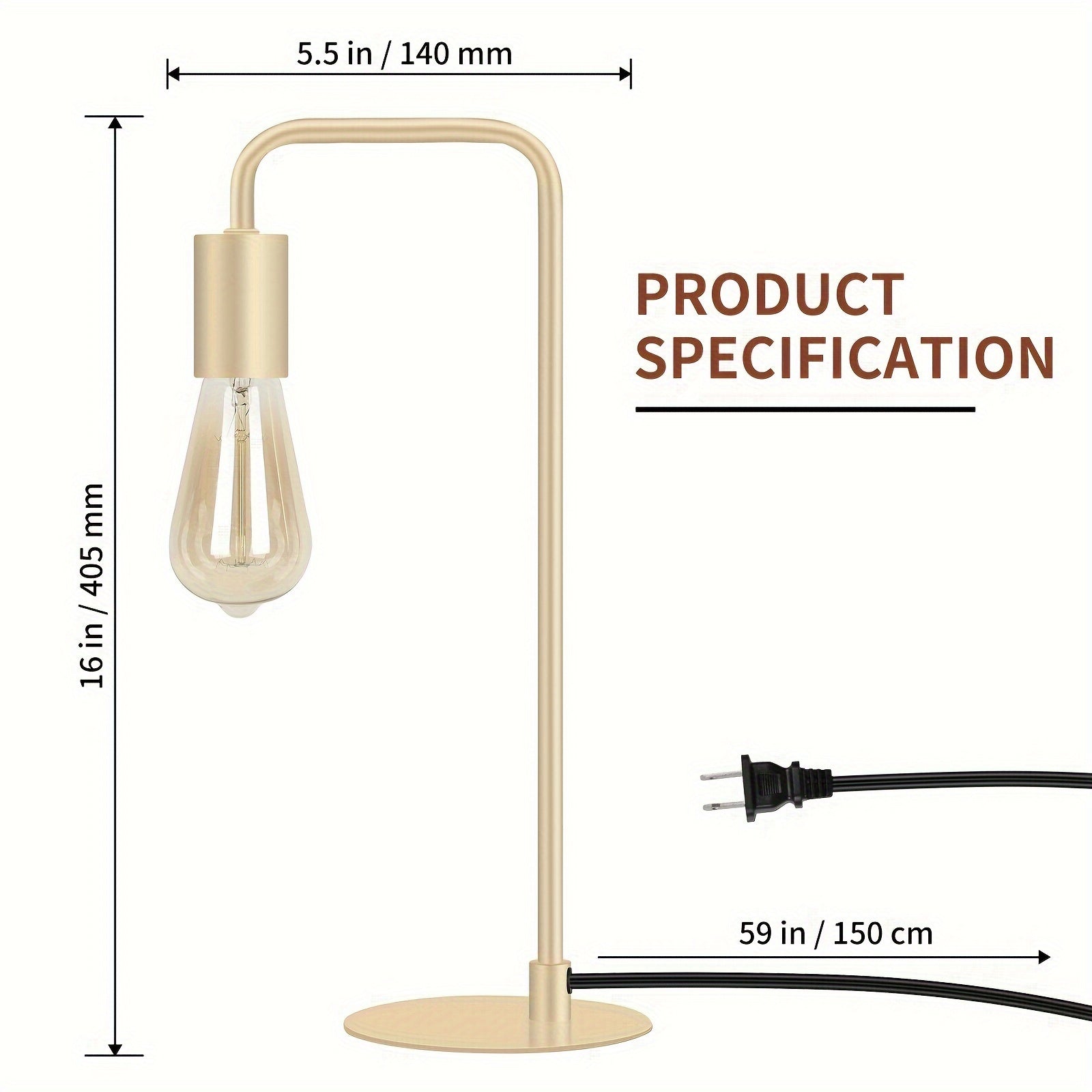 French Gold Desk Lamp - Edison Desk Lamp - Industrial Bedside Lamp For Bedroom, Living Room, Dormitory - Small Metal Lamp For Reading, Nightstand, Dressing Table