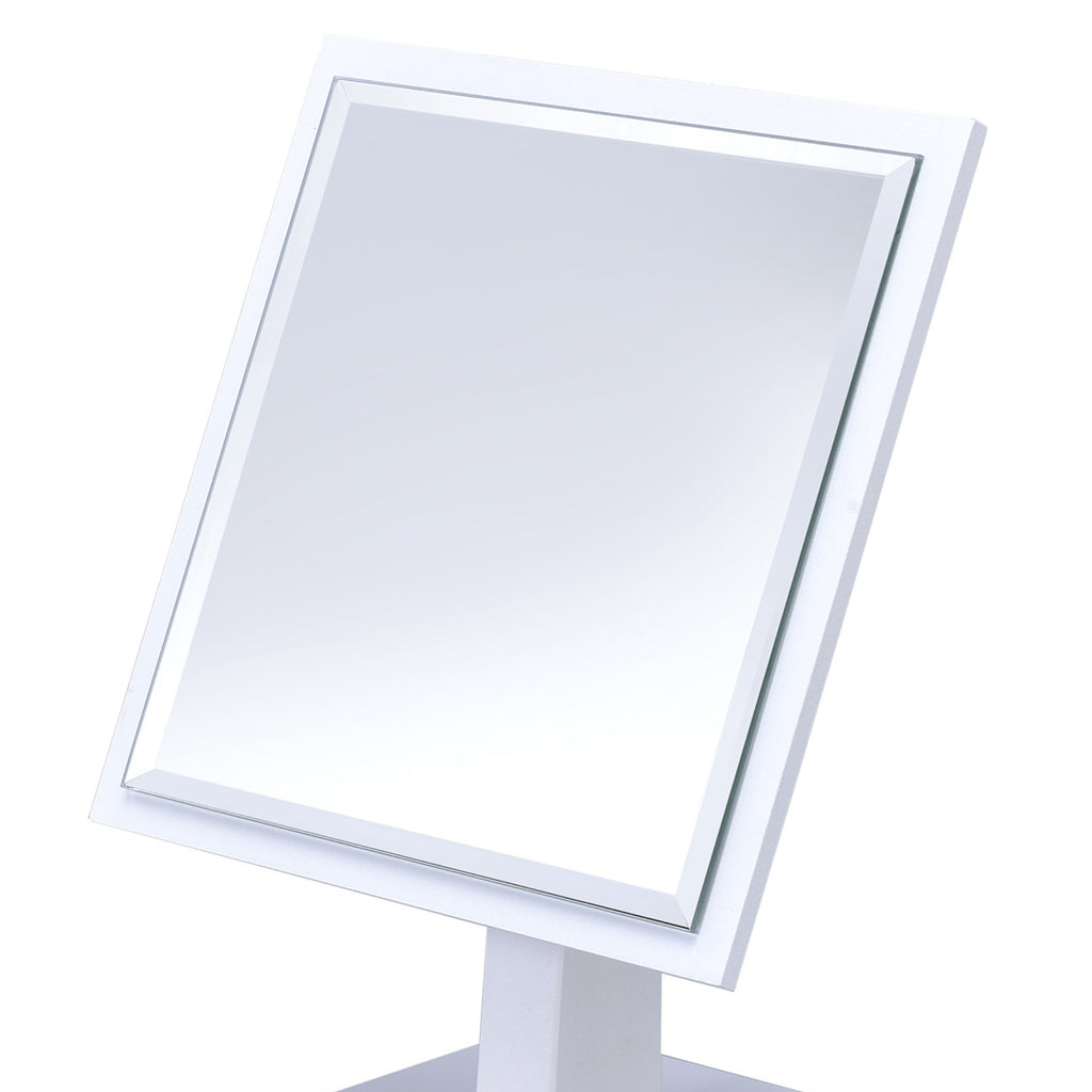 9.5 Inch Tall Polyresin & Wood Pedestal Makeup Mirror, White Finish Tabletop Vanity Mirror