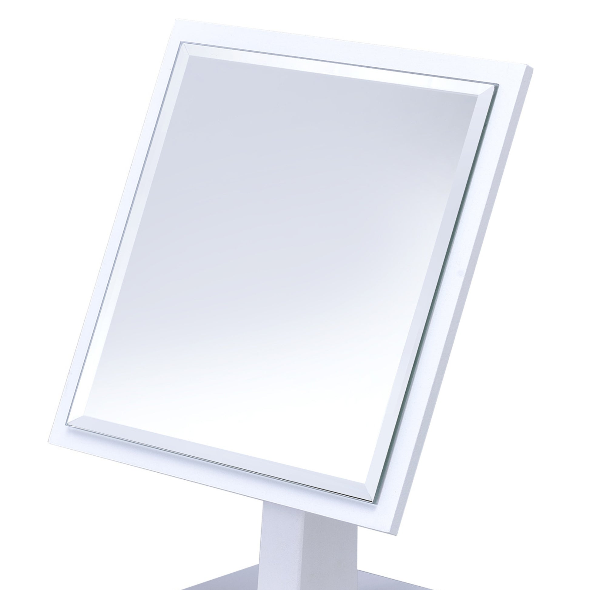 9.5 Inch Tall Polyresin & Wood Pedestal Makeup Mirror, White Finish Tabletop Vanity Mirror