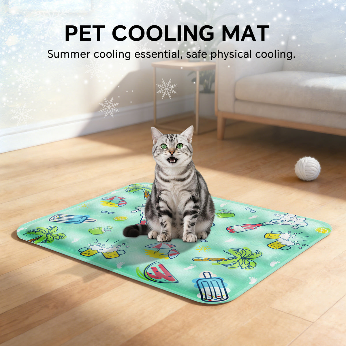 Water-Fill Pet Cooling Mat for Cats & Dogs, Reusable Washable Summer Cooling Pad, Green, 35.43" x 23.62"