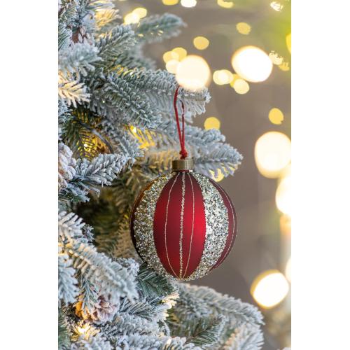AEELLEEA 4.7" Red Glitter Striped Glass Christmas Ball Ornaments Set of 4, Hanging Baubles for Xmas Tree Holiday Decor